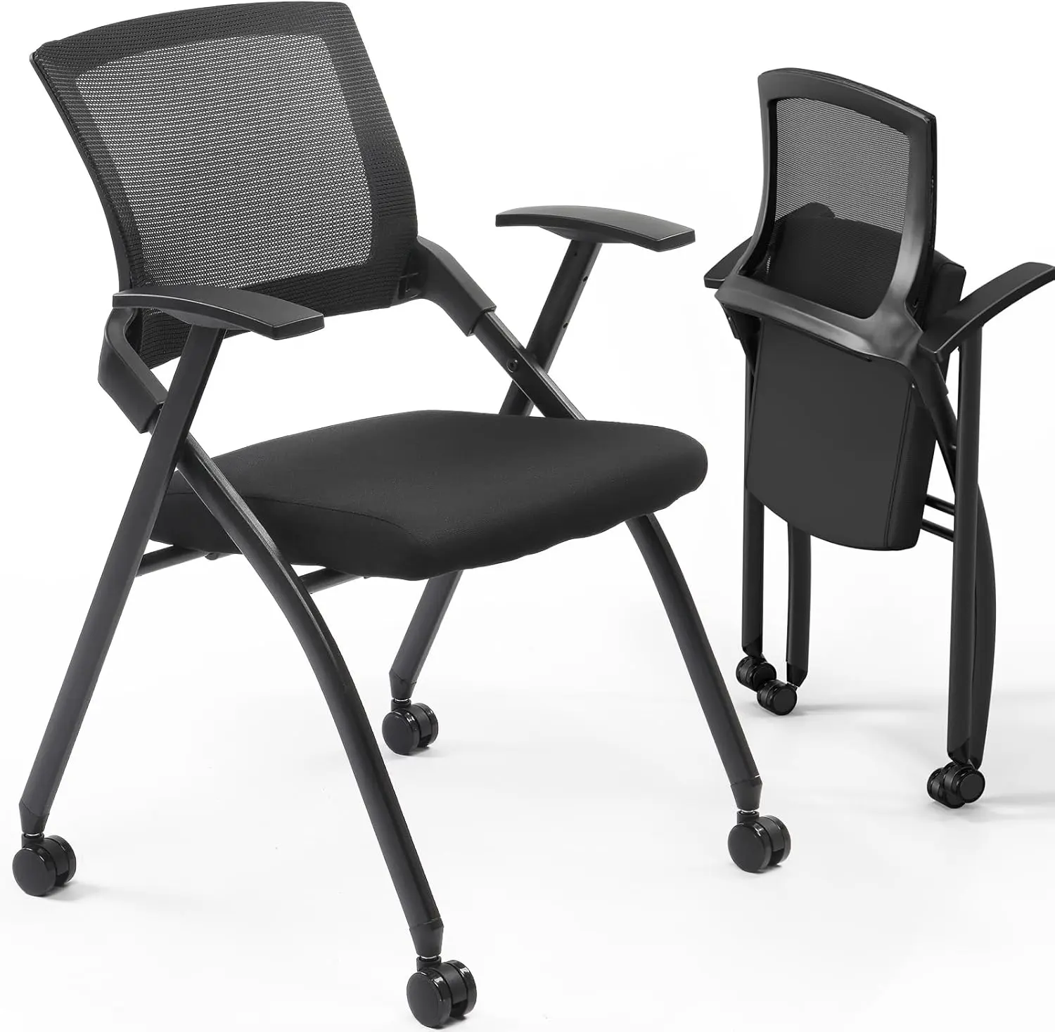 【Summervibes】Ubesgoo Ergonomic Folding Office Chair with Thick Cushion, Comfortable Foldable Office Chair with Arms & Wheels for Office Meetings, Conference, Training Room