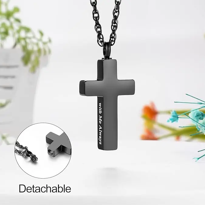 Cremation Cross Necklace for Ashes Stainless Steel Cross Urn Pendant Ashes Holder