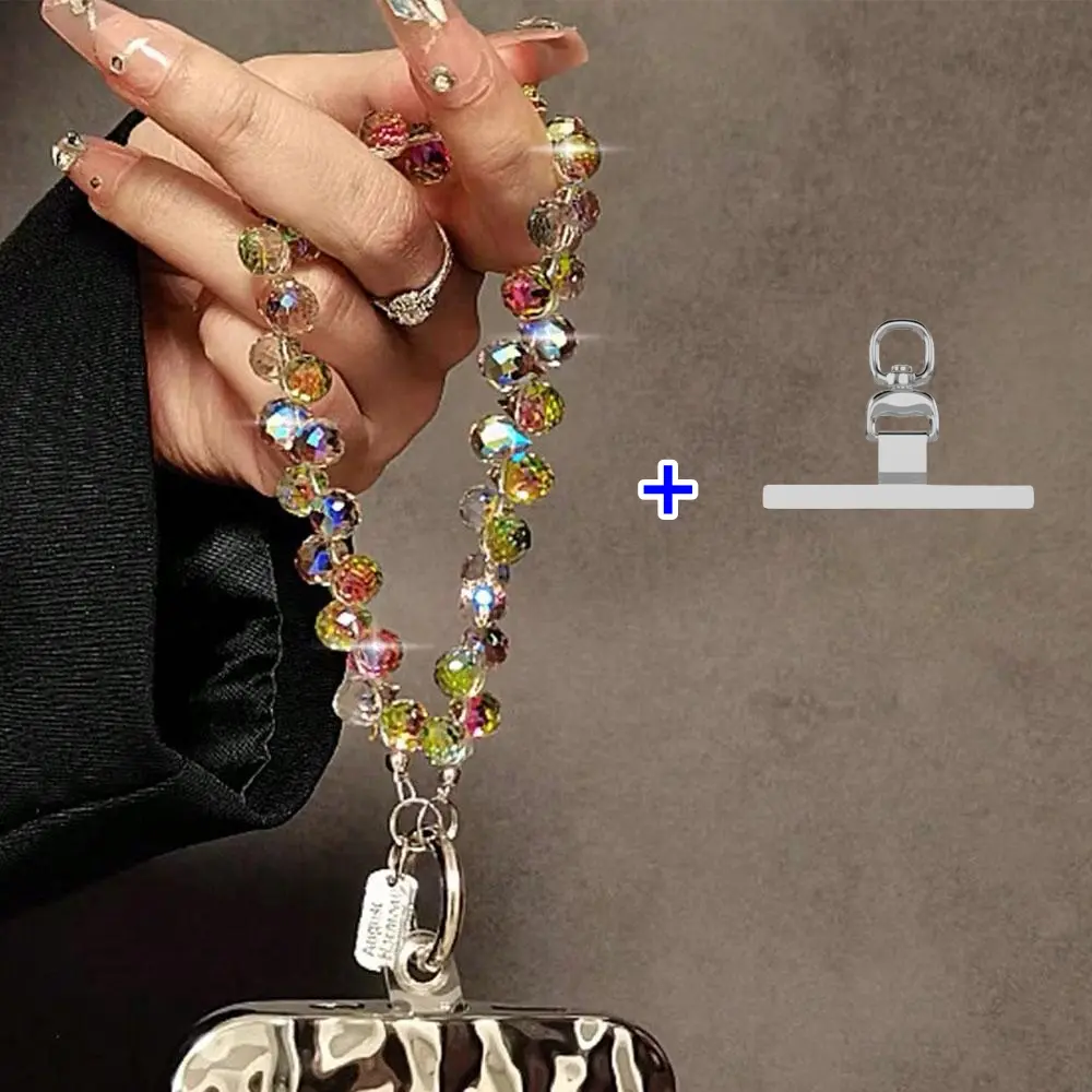 2-Piece Set Crystal Beaded Phone Chain, 360-Degree Rotating Stainless Steel Ultra-Thin Strap, Wristlet Strap, Wristband, Bag Charm, Cell Phone Charm, Keychain Accessory, Phone Accessories