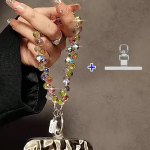 2-Piece Set Crystal Beaded Phone Chain, 360-Degree Rotating Stainless Steel Ultra-Thin Strap, Wristlet Strap, Wristband, Bag Charm, Cell Phone Charm, Keychain Accessory, Phone Accessories