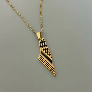 Gold-Plated Palestine Map Necklace with Keffiyeh Pattern – Free Palestine. Quality Palestinian Jewelry & Accessories – Palestine Necklaces for Women & Men, Rings, Flag, Keffiyeh Kufiya, Watermelon Charms & Calligraphy Designs Gifts & Proud Supporters