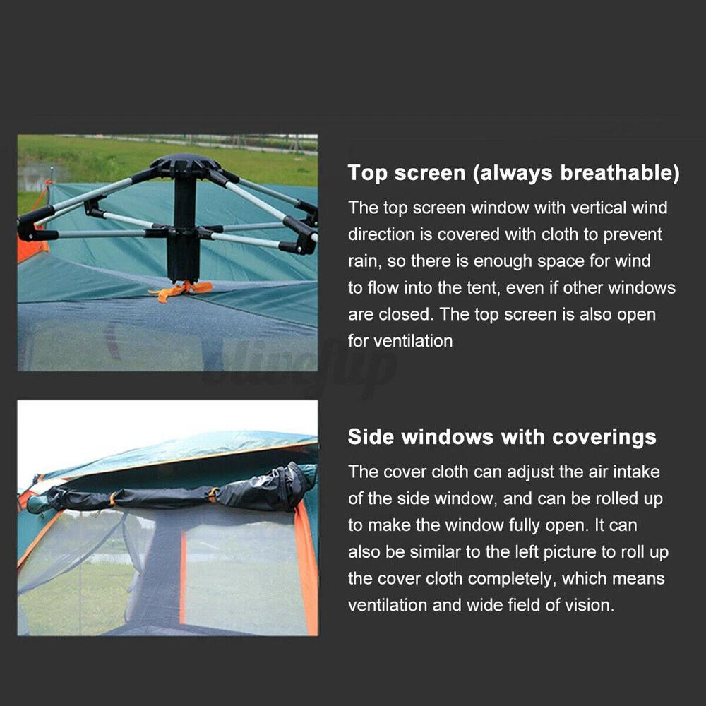 3-4 Person Automatic Pop Up Camping Tent, Portable Sun & Rain Resistant Outdoor Tent with 5 Adjustable Vents, Coverable Openings for Wind Block & Ventilation, Ideal for Hiking Picnic Beach      # family camp      Festival tent shade quiet canopy