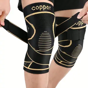 Copper Knee Brace with Strap Black Compression Sleeve for Knee Pads Stability During Running Weightlifting & Daily Activities Nylon Blend Knee Pads Gear