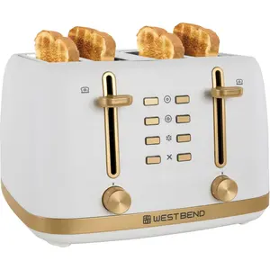 4-Slice White & Gold Toaster with 7 Browning Levels, Bagel Waffle Defrost Settings, High-Lift Lever, Anti-Jam and Removable Crumb Tray