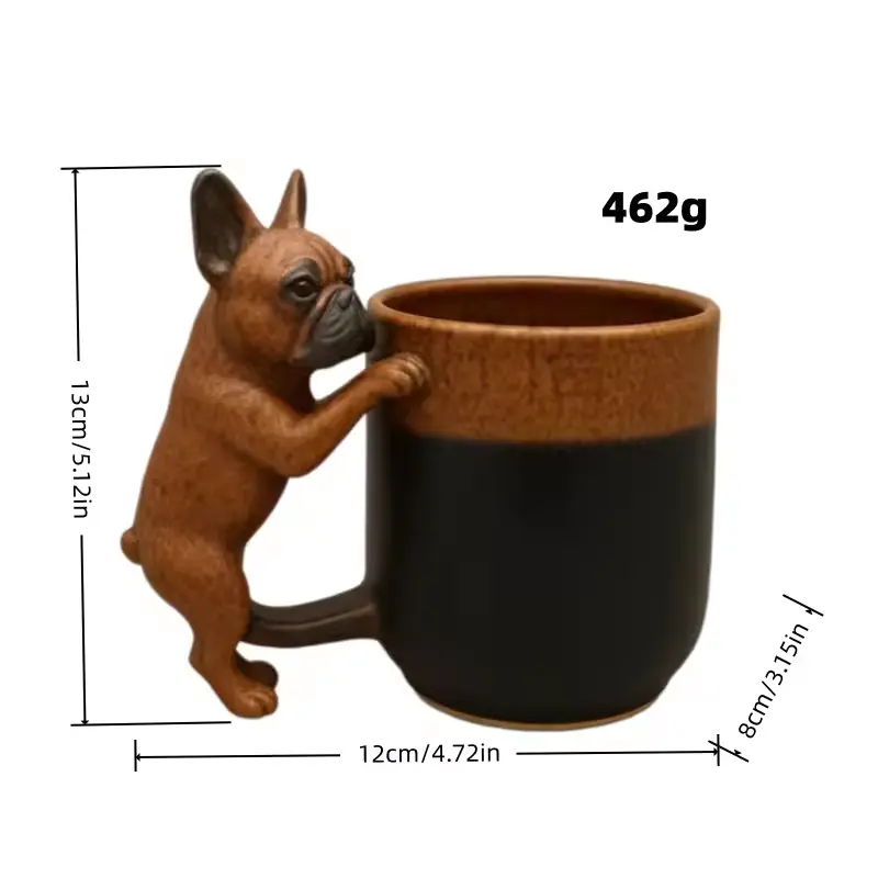 3D French Bulldog Sculpted Ceramic Bathroom Tumbler with Frenchie-Handle, Ceramic Body Drinkware with Playful Charm, Gift Idea for Dog Enthusiasts