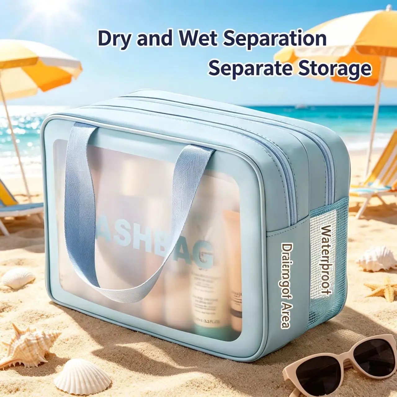 PVC Large Capacity Dry Wet Separated Makeup Bag, Cosmetic Pouch, Dual Layer Waterproof Travel Wash Kit, Cosmetic Travel Bags, Home Storage, Easy Clean, Travel Gym Pool Organizer