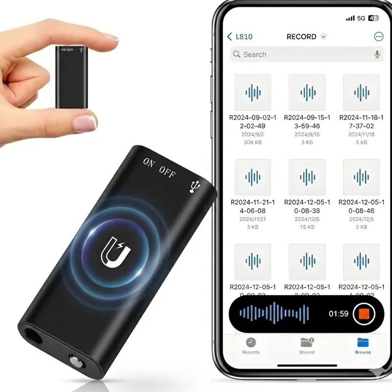 Ultra Mini Magnetic Voice Recorder - Smart, Multifunction HD, Magnetic Mount, Voice Activation, Noise Reduction, 1-Touch Recording, Long Battery Life, Large Storage, 3.5 mm Jack, Electronic Audio Interface, USB Port, OTG Adapter Included, Portable, Multif