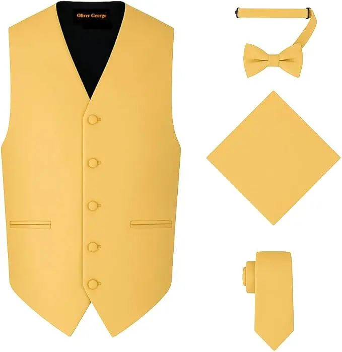 Oliver George Men's 4pc Formal Vest Set: The Ultimate Wedding & Prom Look | Waistcoat, Tie, Bowtie & Pocket Square Included | XS-4XL All Sizes | 20+ Stunning Colors Menswear Suit Breathable Classics