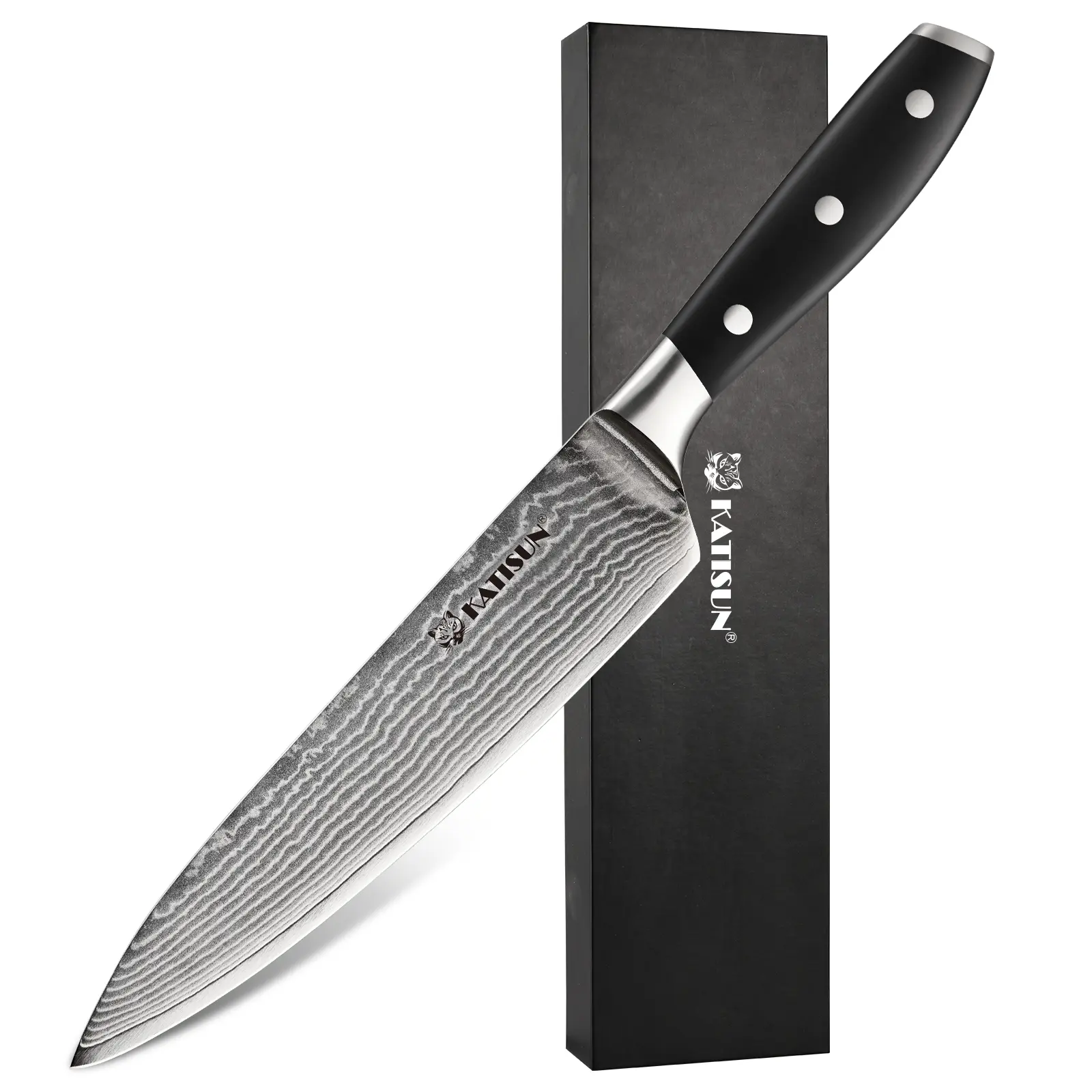 8-Inch Forged Damascus Steel Chef Knife, Durable Blade with Special Tapered Tip Design, ABS Handle, Gift Box Included – Ideal for Meat, Vegetables, and Fish (Kitchen Knives for Home Use)