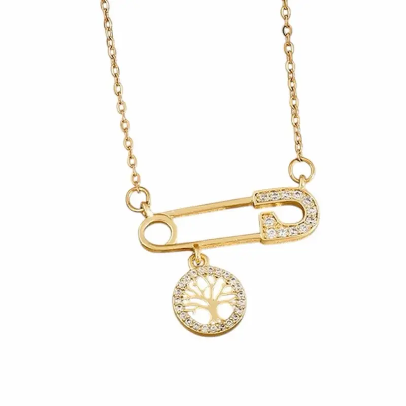 7448-10 14K Gold Plated Necklaces Stainless Steel Pin Tree Necklace For Women Simple Jewelry Gifts Fashion Accessories Creative Gift