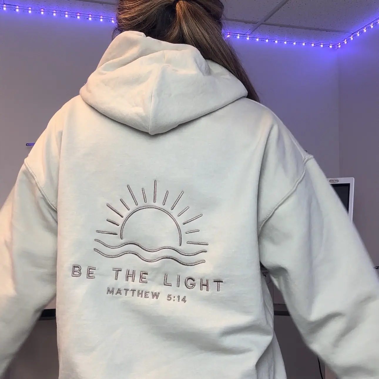 Be the Light Back Embroidered Hoodie 10 inches wide embroidery Be the Light Back Embroidered Hoodie 10 inches wide embroidery