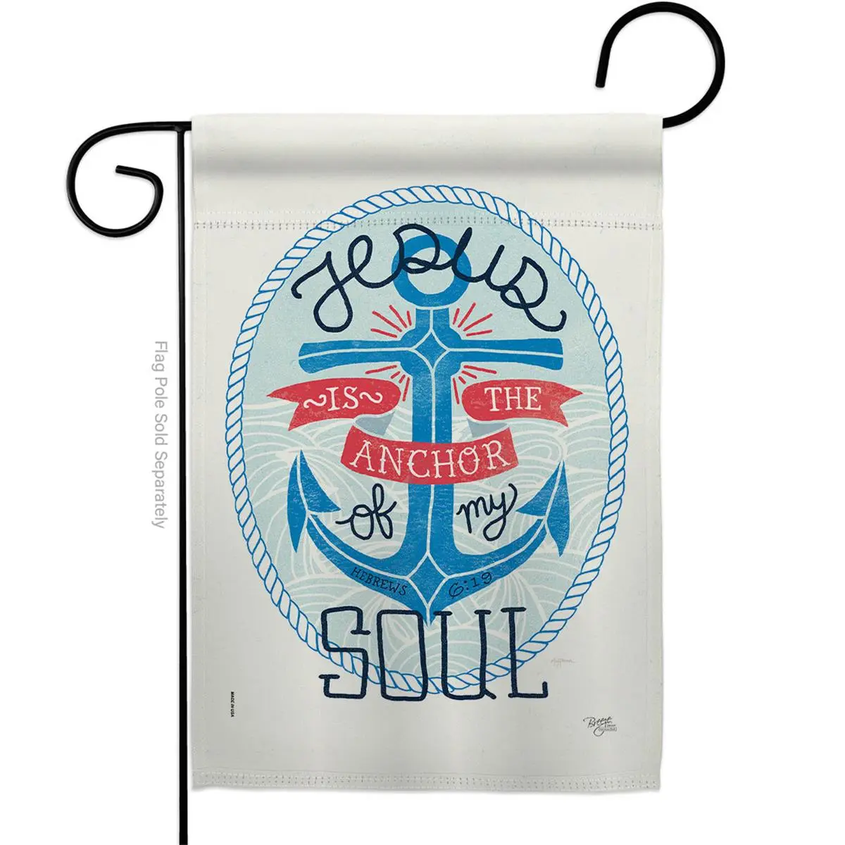 Breeze Decor G153070-BO Weatherproof Jesus is the Anchor Religious Bible Verses 13x18.5in Double-Sided Vertical Sleeve Garden Flag for Front Yard, Backyard, Outdoor Yard Decor