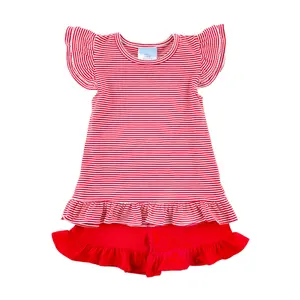 Milly Red Stripe Ruffle Short Set - Girls Soft Knit Outfit