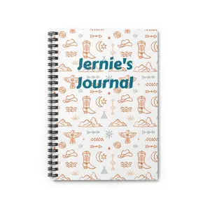 Personalized Western Spiral Notebook, Custom Name Journal | Beige & Turquoise Boho Cowboy Print, Back to School Notebook