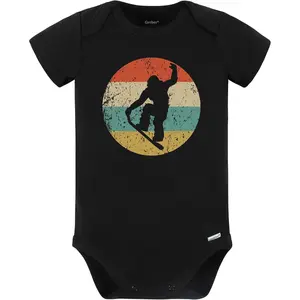 Snowboard Trick Nose Grab Silhouette Retro Snowboarding Baby Bodysuit (Black)