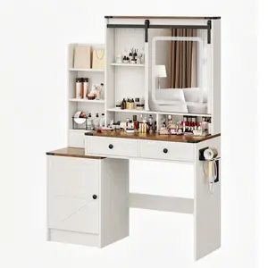 LHBcarft Adjustable LED Lights Vanity Desk, Makeup Vanity with Mirror and Charging Station, New Vanity, Dressing Table
