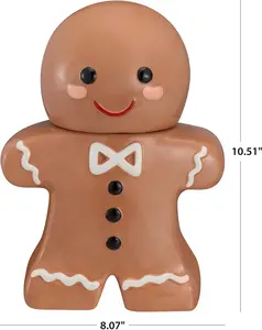 Holiday Time 57-Oz Gingerbread Man Glazed Earthenware Ceramic Treat Jar with Lid