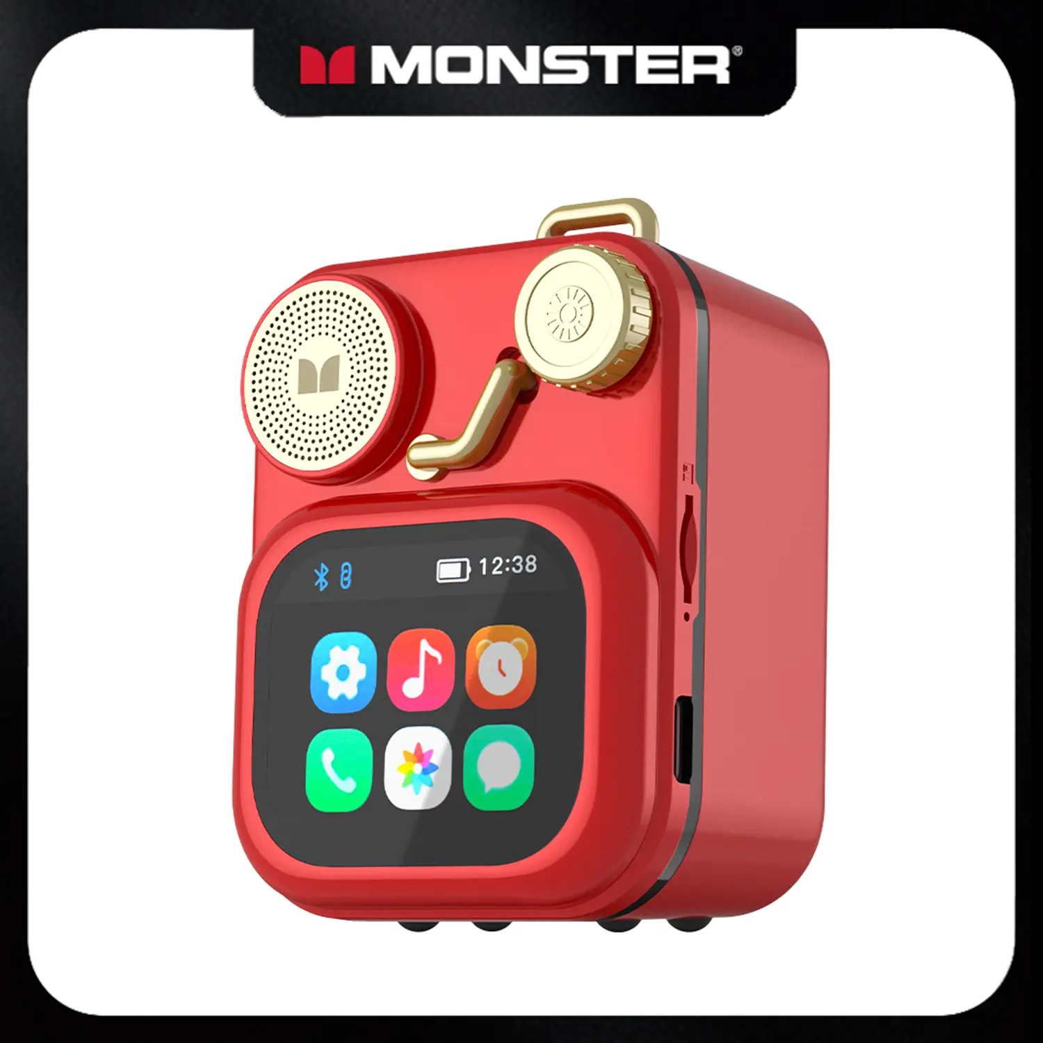 Monster Portable Bluetooth Speaker with Smart Touch Screen, Bluetooth 6.0 Wireless Speaker with 10W Full Range Sound, Ultra-Portable Mini Speaker with App Control, TF Card Playback, White Noise, Long Battery Life for Home, Office & Travel