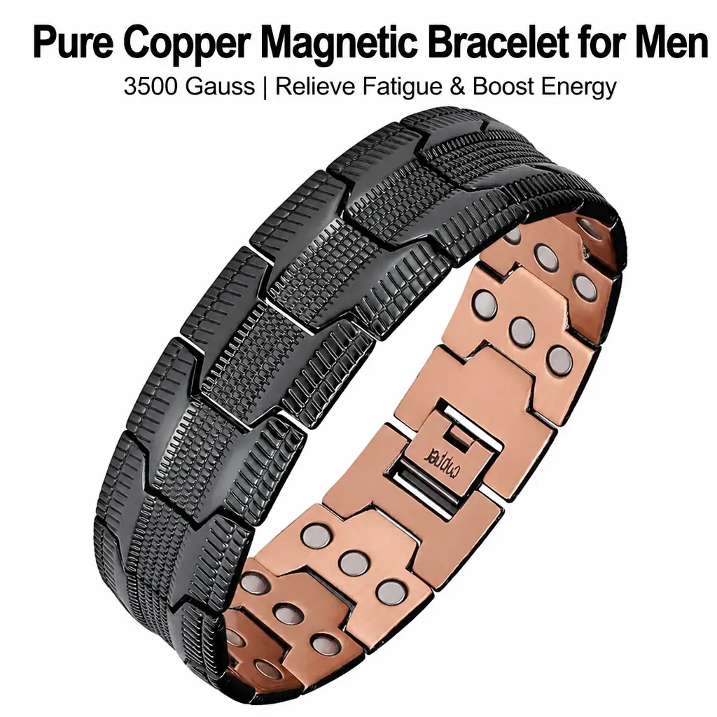 Copper Magnetic Bracelet for Men, Pure Copper with 3500 Gauss Magnets, Adjustable Stylish Wellness Gift for Fatigue Relief, Energy Boost and Daily Wear