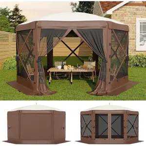 13x13FT 6 Sided Pop Up Gazebo Tent, One-Push Setup Canopy Tent with Removable Canopy Top & Wind Cloths, Outdoor shelter for Camping, Backyard Parties, Outdoor Events
