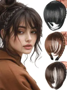 Slip Resistant Fluffy Blunt Bangs Fishtail Braid Wig Headband with Sideburns Bangs Elegant Braided Hair Simple Hair Accessory for Party Holiday Vacation Daily Wear Women Headband