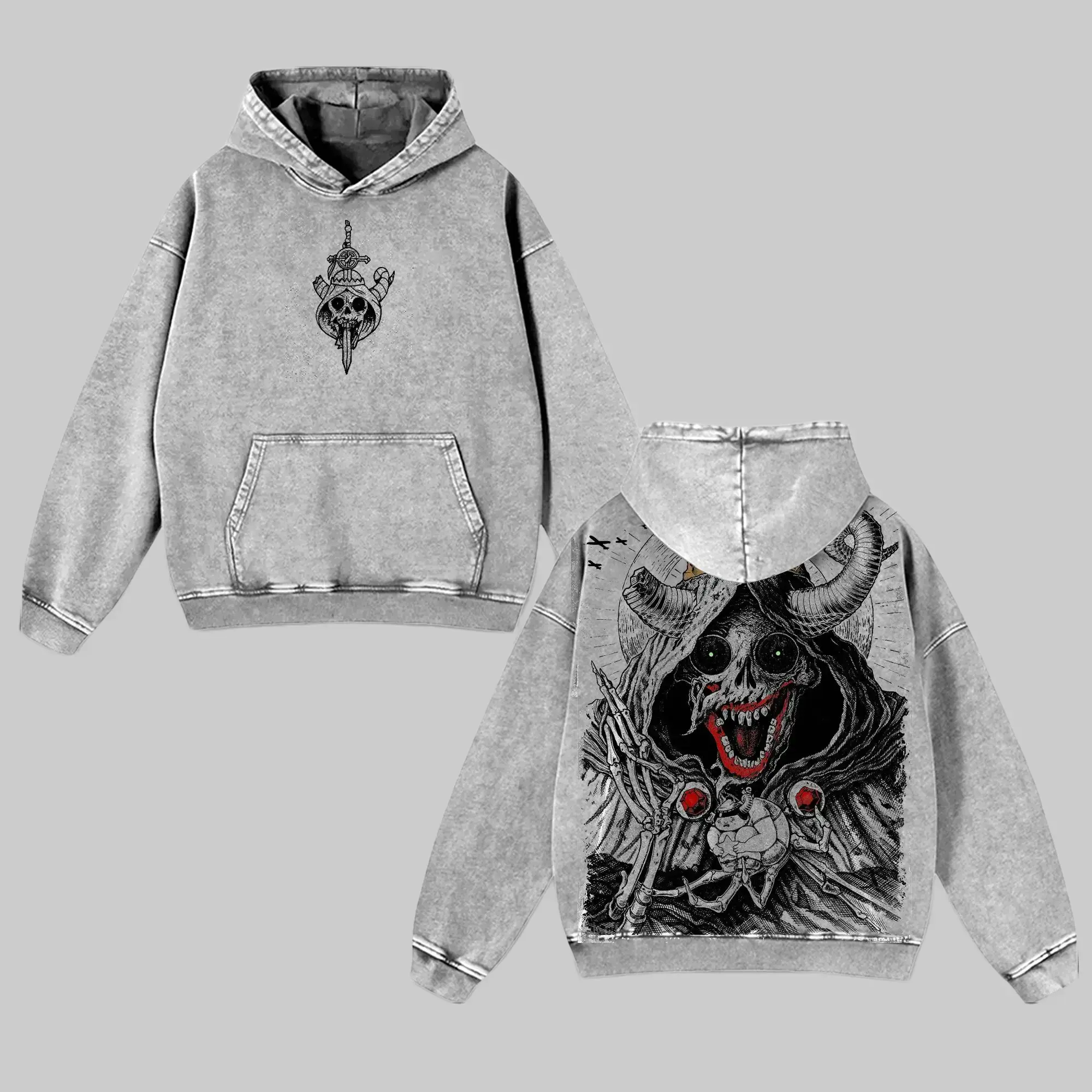 The Lich Adventure Time Vintage Washed Oversized T-Shirt, Dark Fantasy Cartoon Graphic Tee, Double Printed Skull Demon Art, Heavy Cotton Streetwear, Unisex Retro Grunge Anime Style Shirt