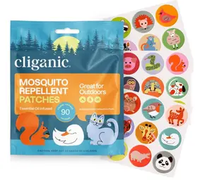 Cliganic Mosquito Repellent Stickers (90 Pack) - Animal Patches for Kids, Natural DEET-Free, Essential Oil Infused