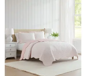 Martha Stewart Olivia Gingham Soft Pink Cotton Queen Quilt Set