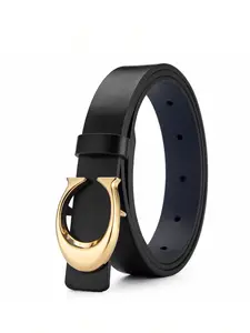 French Simple Style C-Shaped Buckle Genuine Leather Thin Belt for Women, Skinny Belts, Commuter Suit Shirt Decoration Waistband, Fashion Accessory