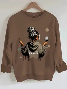 Women's Cool Girl Graphic Print Round Neck Long Sleeve Sweatshirt, Casual Pullover, All-Season Comfort, Versatile Daily Wear, Durable Fabric