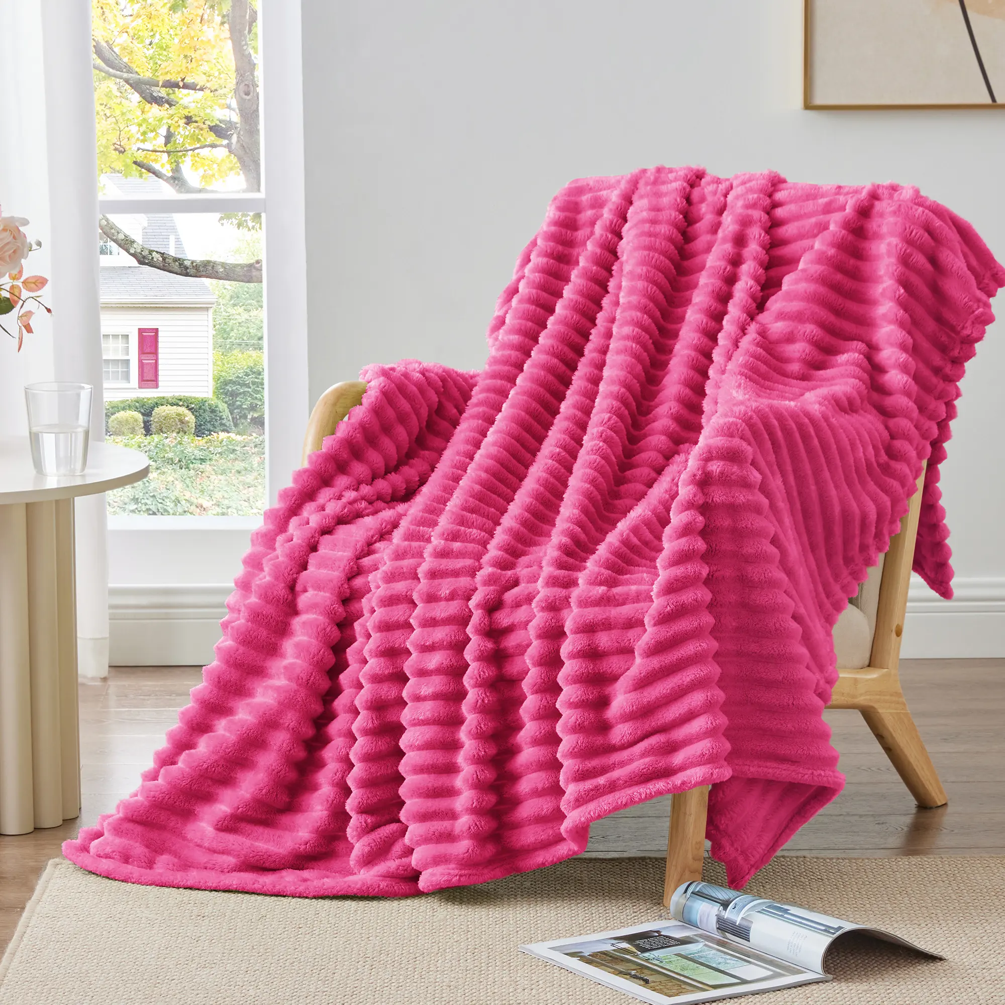 BEDELITE Fleece Throw Blanket, 300 GSM Super Soft Blanket, 3D Stripe Texture Fluffy Blanket, Throw Blanket for Couch, Sofa, Bed, Living Room, Home Decor, All Seasons, Decorative, Gift Idea