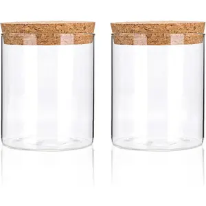 2Pcs/Set 3.9*3.3in Circular Airtight Glass Storage Containers with Cork Lid,for Kitchen Pantry Organization and Storage Jar,Ideal for Coffee Beans Snacks Flour Cereal Sugar Tea 16oz,Hand Tools Kits