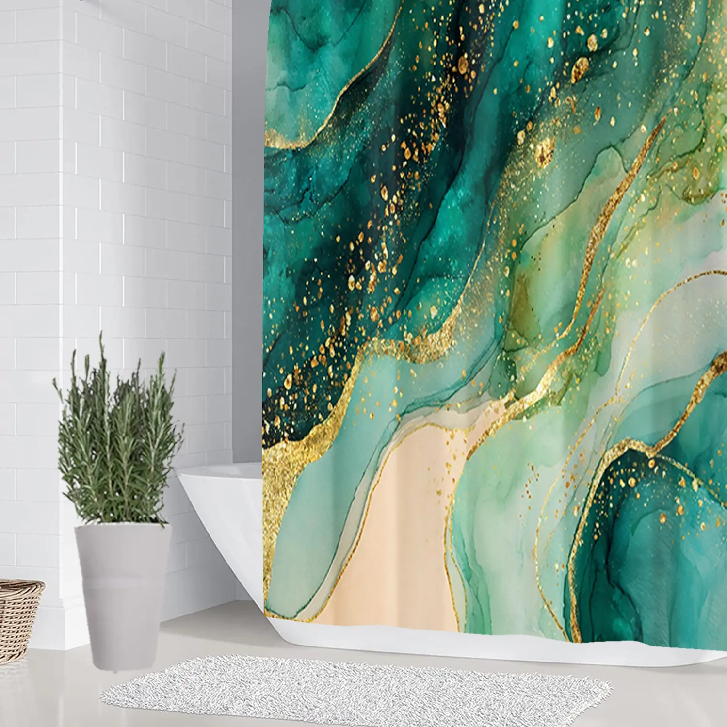 1/4 piece Jinsha Bi marble bathroom set, Bathroom decoration accessories, including soft floor mat, toilet seat cushion, shower curtain, creating home decoration, floor mat with good rebound, water absorption, anti slip, Aesthetic Bathroom Decor