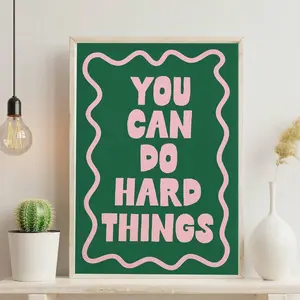 1pc, Canvas Hanging,  Wall Arts, Posters, You Can Do Hard Things Art Print, Pink And Green Poster, Daily Reminder Affirmation Poster, Girly Bedroom Art, Dorm Decor, Home Office Decor, Room Decor