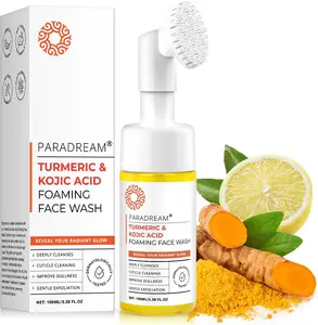 Turmeric Kojic Foaming Facial Cleanser: Turmeric Exfoliating Face Wash with Brush - Cleaning wash for Acne Skin Fades Oily Skin - Deep Clean Pores for Women and Men 100 ML