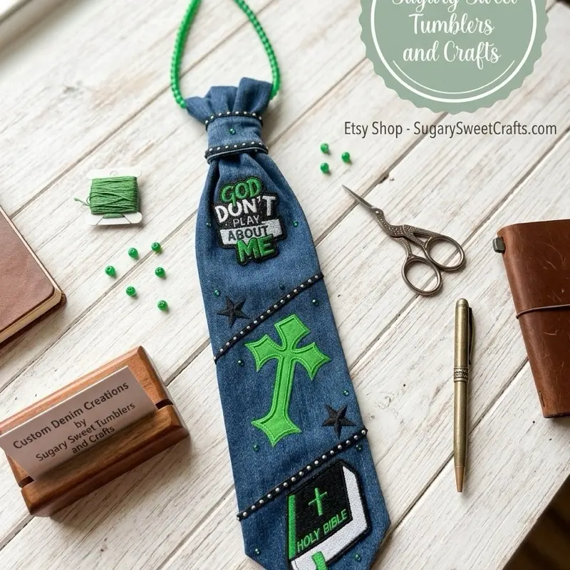 Faith-Inspired Upcycled Denim Tie   “God Don’t Play About Me”