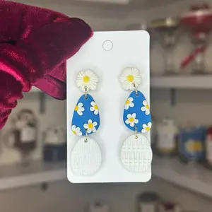 Blue daisy clay earrings