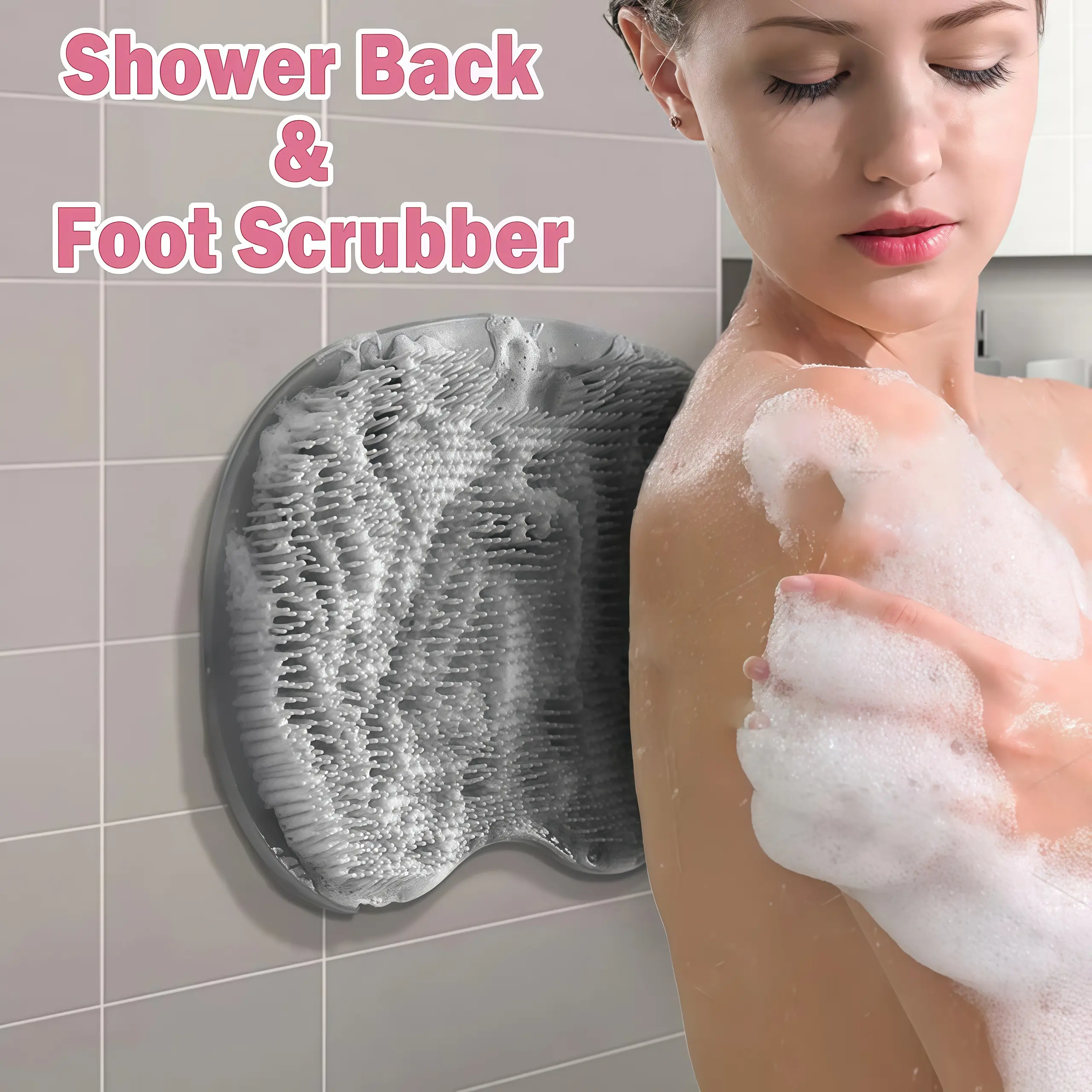 Silicone Shower Back Scrubber - Single Wall-Mounted Bathroom Accessory with Powerful Suction Cup, Non-Slip Exfoliating Pad for Back & Ft Massage, Dead Skin Remover, Soft Pleated Body Exfoliator