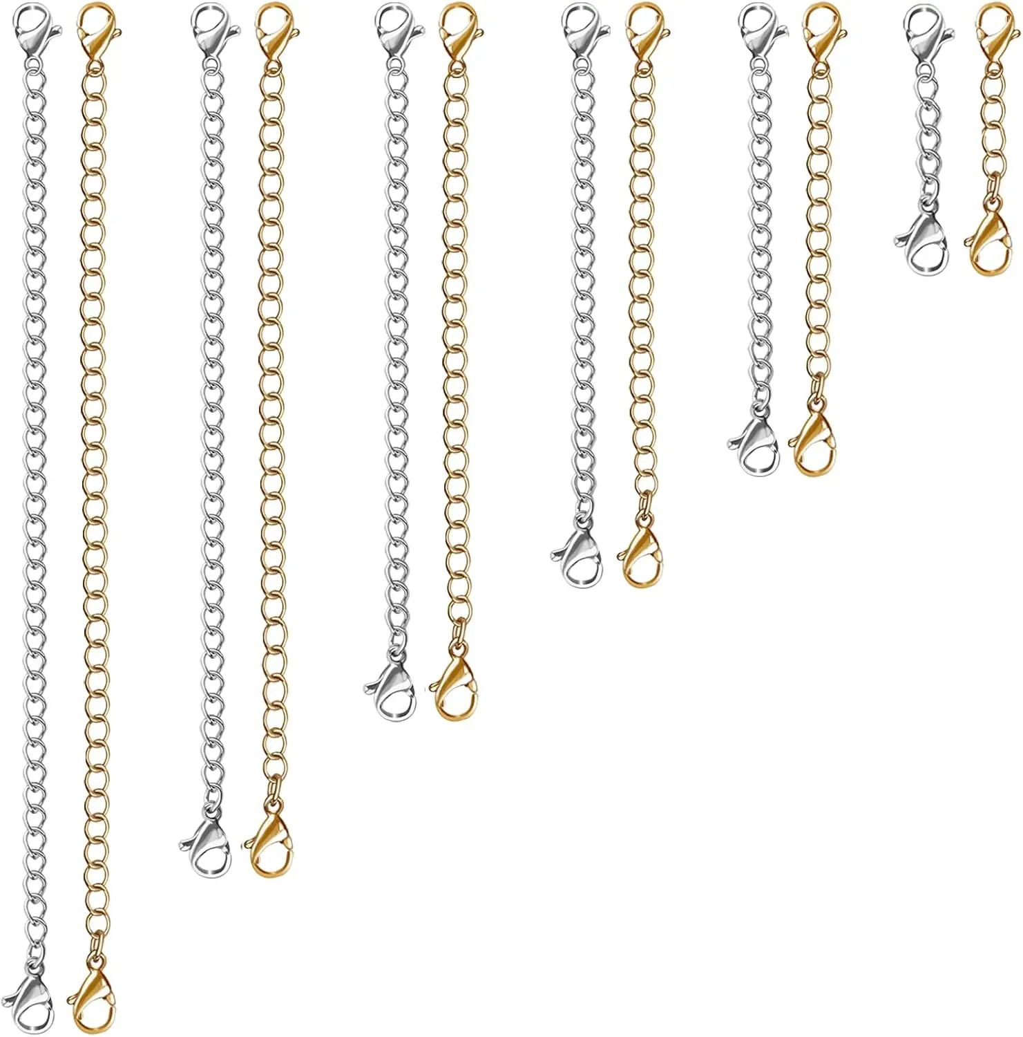 12 PCS Necklace Extenders - Stainless Steel Necklace Extension Chain for Jewelry, Bracelets & Anklets (6 Gold & 6 Silver, 1"-6" Lengths)
