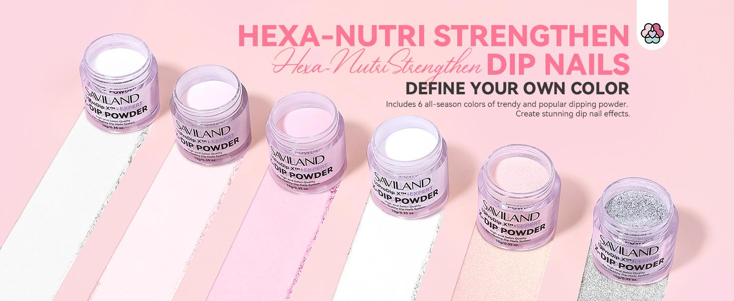 SAVILAND Dip Powder Nail Kit with Drill: 6 Color French Nail Art Perfect Beginners Set Features Pink Nude Glitter Clear Powder DIY Home Manicures