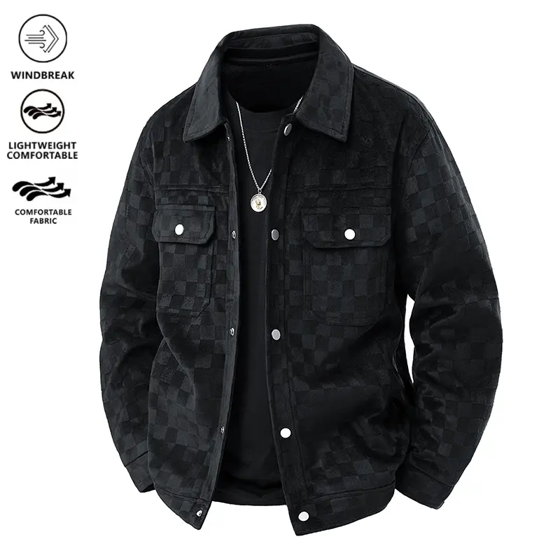 Men’s Checkerboard Trucker Jacket - Menswear Spring-Autumn Casual Non-Hooded Elevated Stylish Chic Aesthetic Lightweight Coat for Daily Shopping, Street Outings