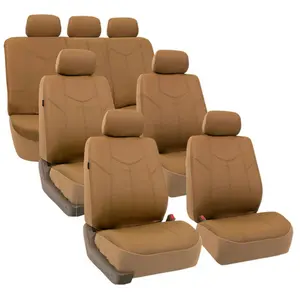 PU Leather Car Seat Covers for 3-Row 7-Seater Vehicles - Tan, Breathable, Airbag-Ready, Heated-Safe, Easy-to-Install Car Seat Cover