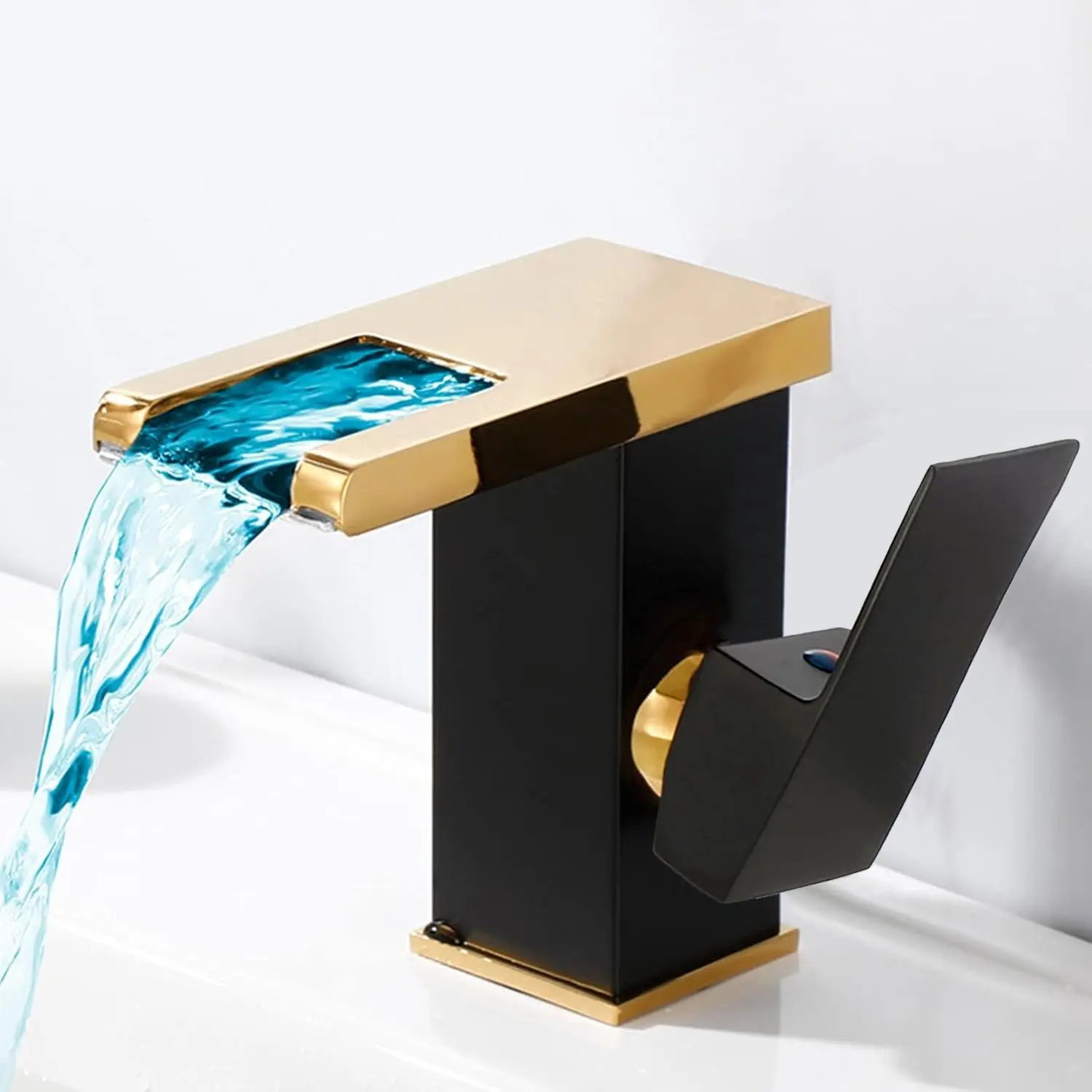 Black & Golden LED Bathroom Faucets - Deck-Mounted Single Handle, Temp Sensor 3-Color Changing LED, Rotatable Rotary Spout, Stainless Steel Bathroom Sink Taps, Suitable for Commercial Use