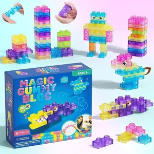Soft Jelly Building Blocks, Squishy Multi-color Stacking Building Blocks Toy Set, Non-toxic Sensory Tactile Play Toy Safe Squeezable & Stretchable Fun, Puzzle Blocks for Kids Early learning Preschool STEM Creative Construction Bath Toy Age 3+