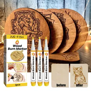 JUE-FISH 3-Piece Charcoal Burning Marking Set for DIY Coasters, Includes Charcoal Burn Pen & Welding Brush, Ideal for Woodworking Projects