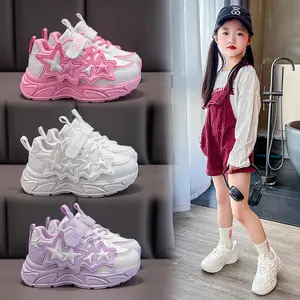 Girls' Shoes 2026 New Breathable And Fashionable Medium Large Children's Leather Face Small White Primary School Students' Dad Cute Pink Sneakers Top Star Athletic Casual shoes   children springtok boy