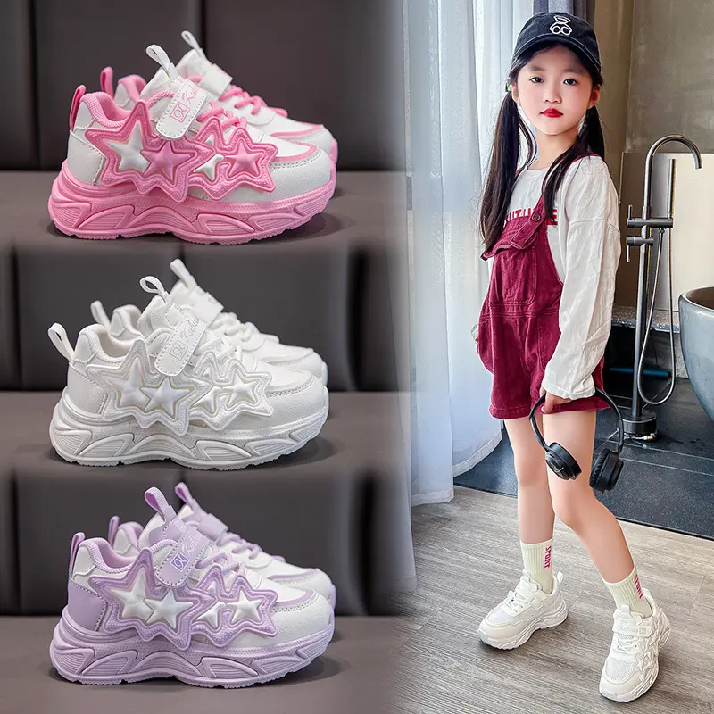2025 Spring Girls' High-Top Athletic Trainers - Breathable Leather-Face Sneakers, Cute Blush Pink/White Casual Shoes for Medium-Large Primary School Kids, Artificial Leather, High-Top Sneaker, Medium-Large Kids
