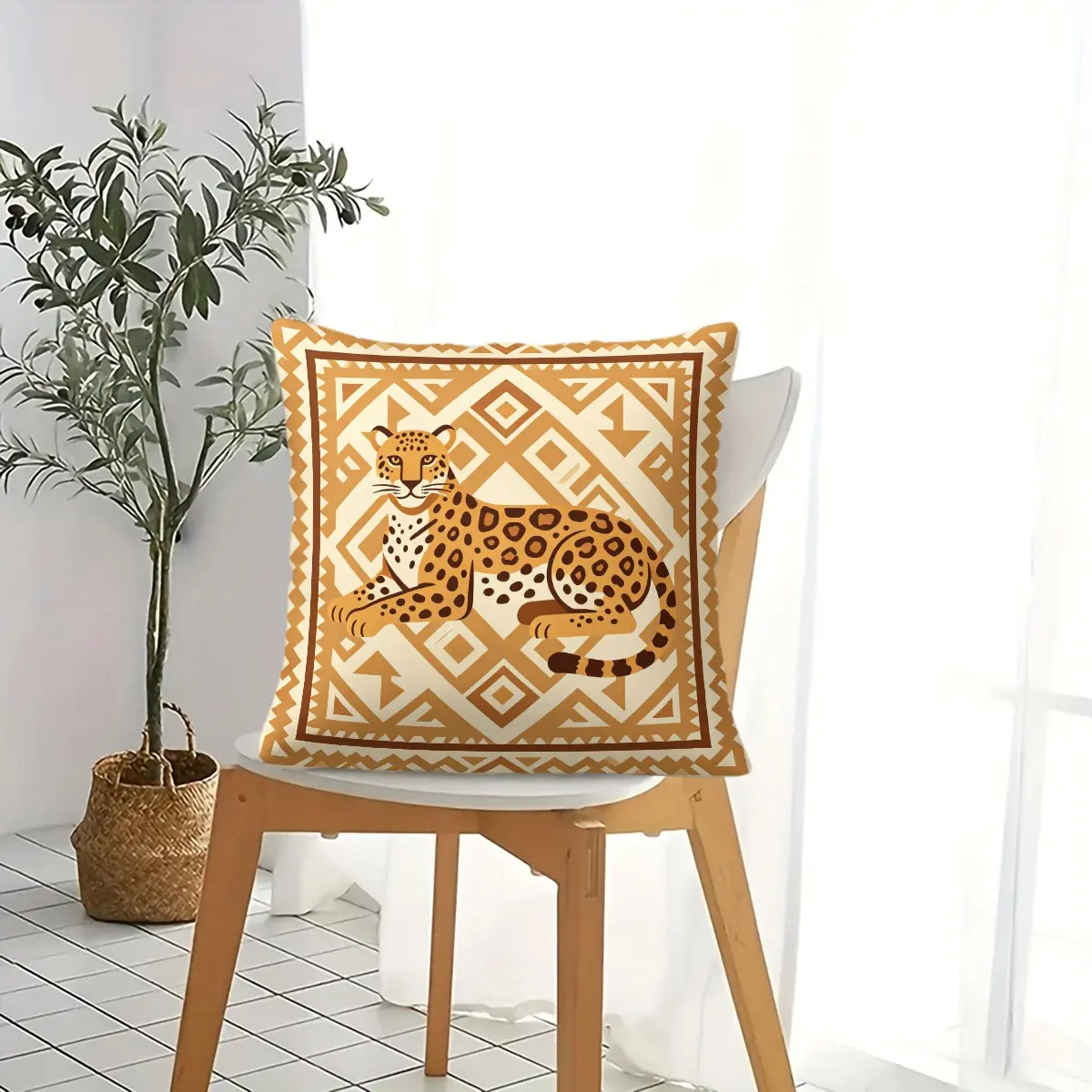 Wilderness Style Cheetah Printed Pillow (with Insert), Soft Skin-Friendly & Sturdy Wear-Resistant Fabric, Highly Elastic Filling with Stable Rebound, Fade-Resistant Washable HD Printing, Perfect Decor for Living Room