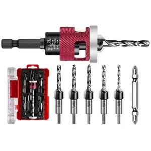 Countersink Drill Bit Set - 5 count Countersink Drill Bit with Low Friction Depth Stop, Replaceable HSS M2 Tapered Bits, Carbide Drill Bits 1/4" Hex Shank for Woodworking Tools & Hand Tools