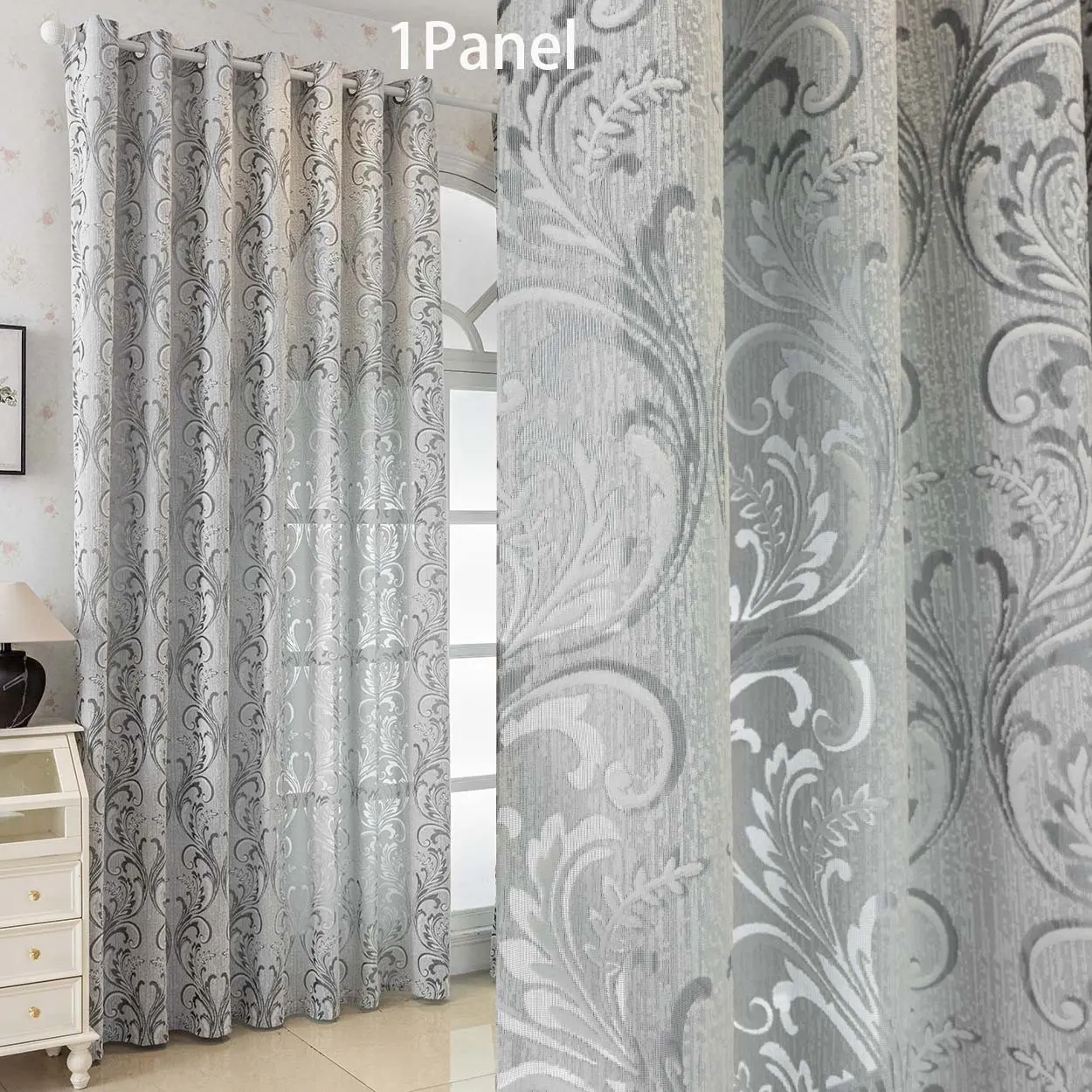 1panel American Luxury Semi-Transparent Curtain, Hollow Design, Ring Suspension, Suitable for Living Room, Bedroom, Office, Floor-To-Ceiling Windows